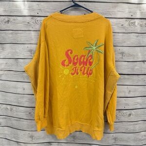 Aerie Yellow Oversized Soak It Up Beach Tropical Sweatshirt Medium